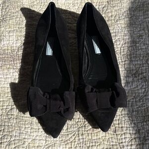 Prada Black Suede Bow Flats